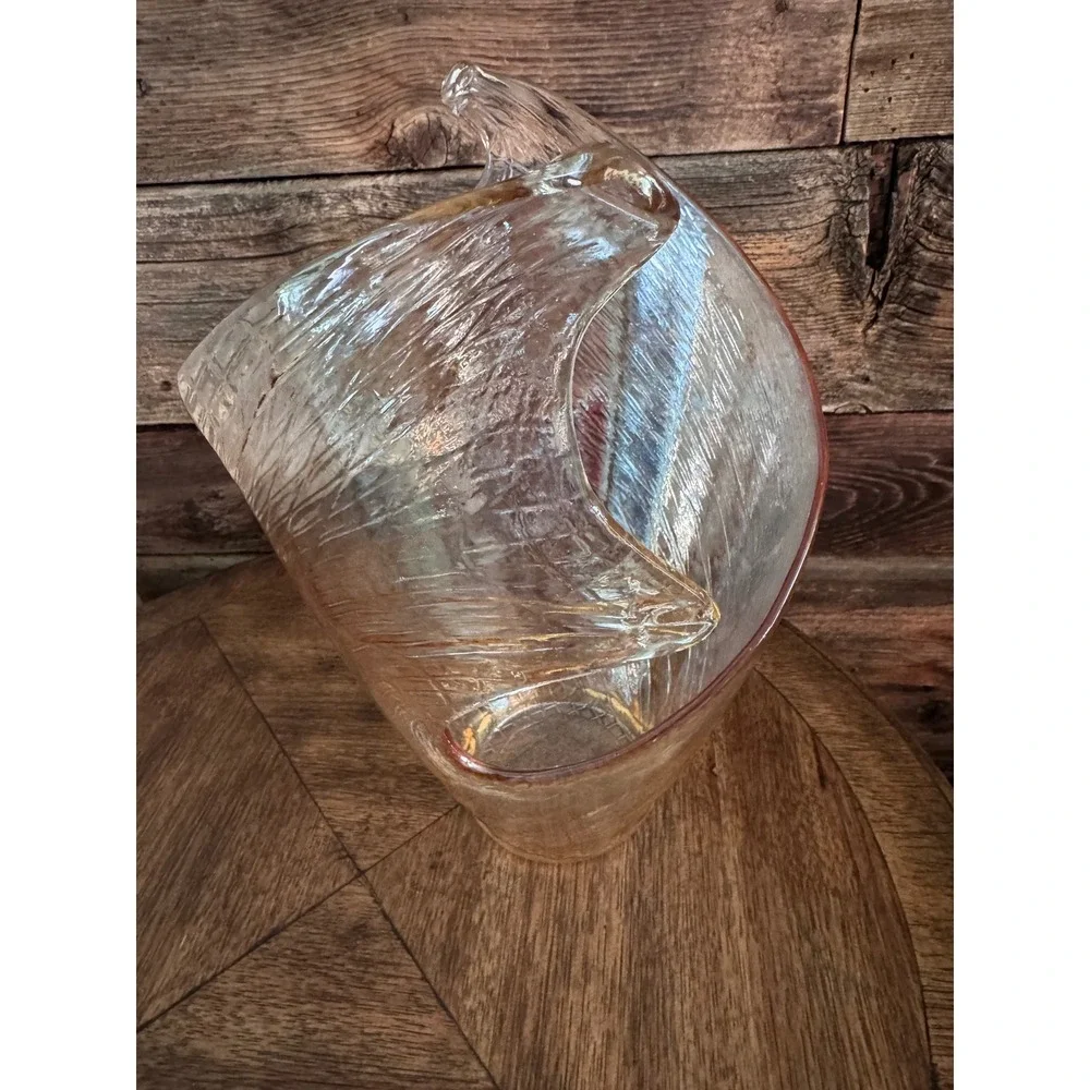 Vintage IMCM Amber Art Glass Handkerchief Vase Hand Blown Sculptural 15